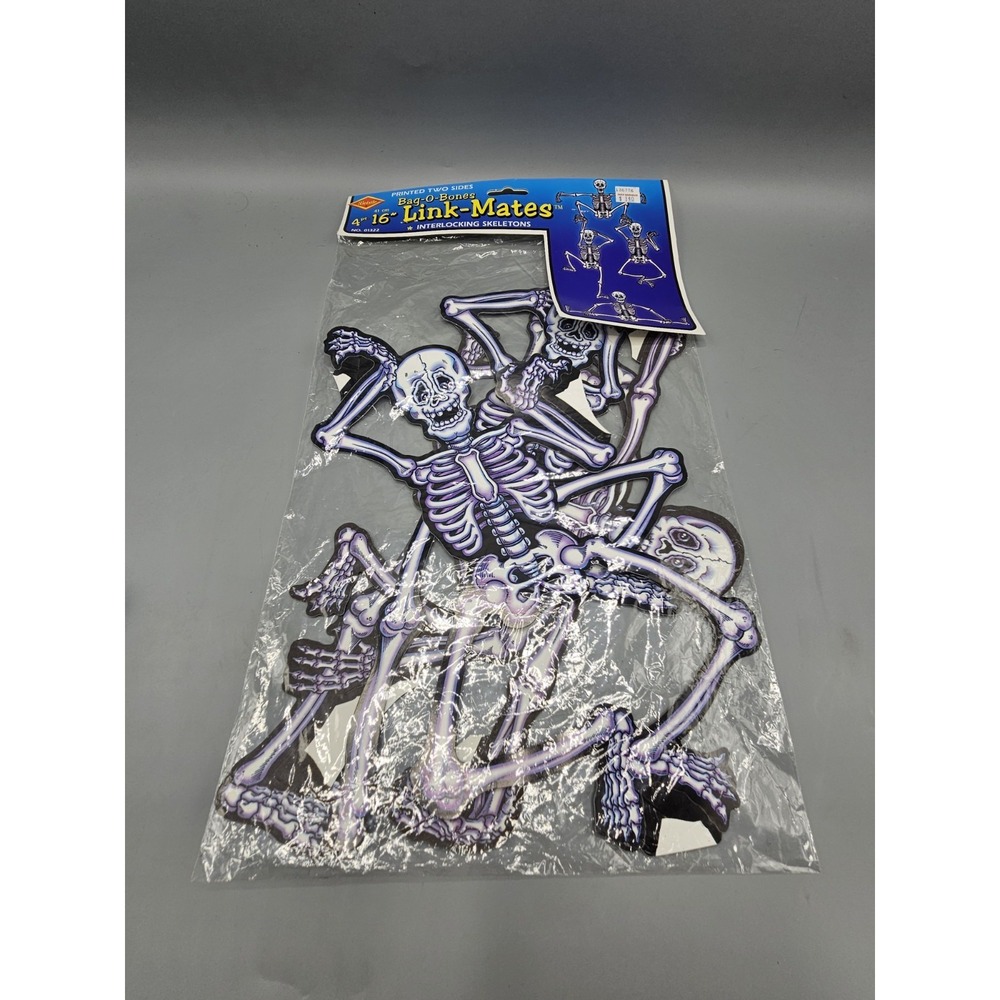 VTG 90s Beistle Bag-O-Bones Skeletons Link-Mates Interlocking Halloween 16" NOS